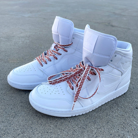 Gee Strings Nesia Original Polynesian design shoelaces in all white jordan 1's