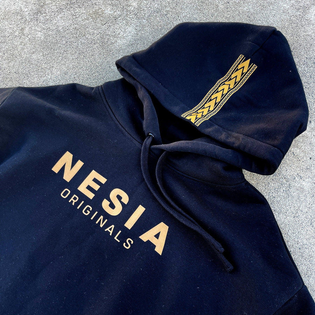 Nesia Originals Black Hoodie with Brown Patterns