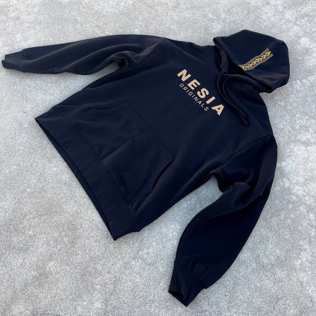 Nesia Originals Black Hoodie with brown islander designs