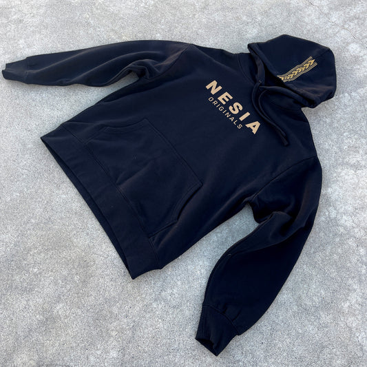 Nesia Originals Black Hoodie with brown islander designs